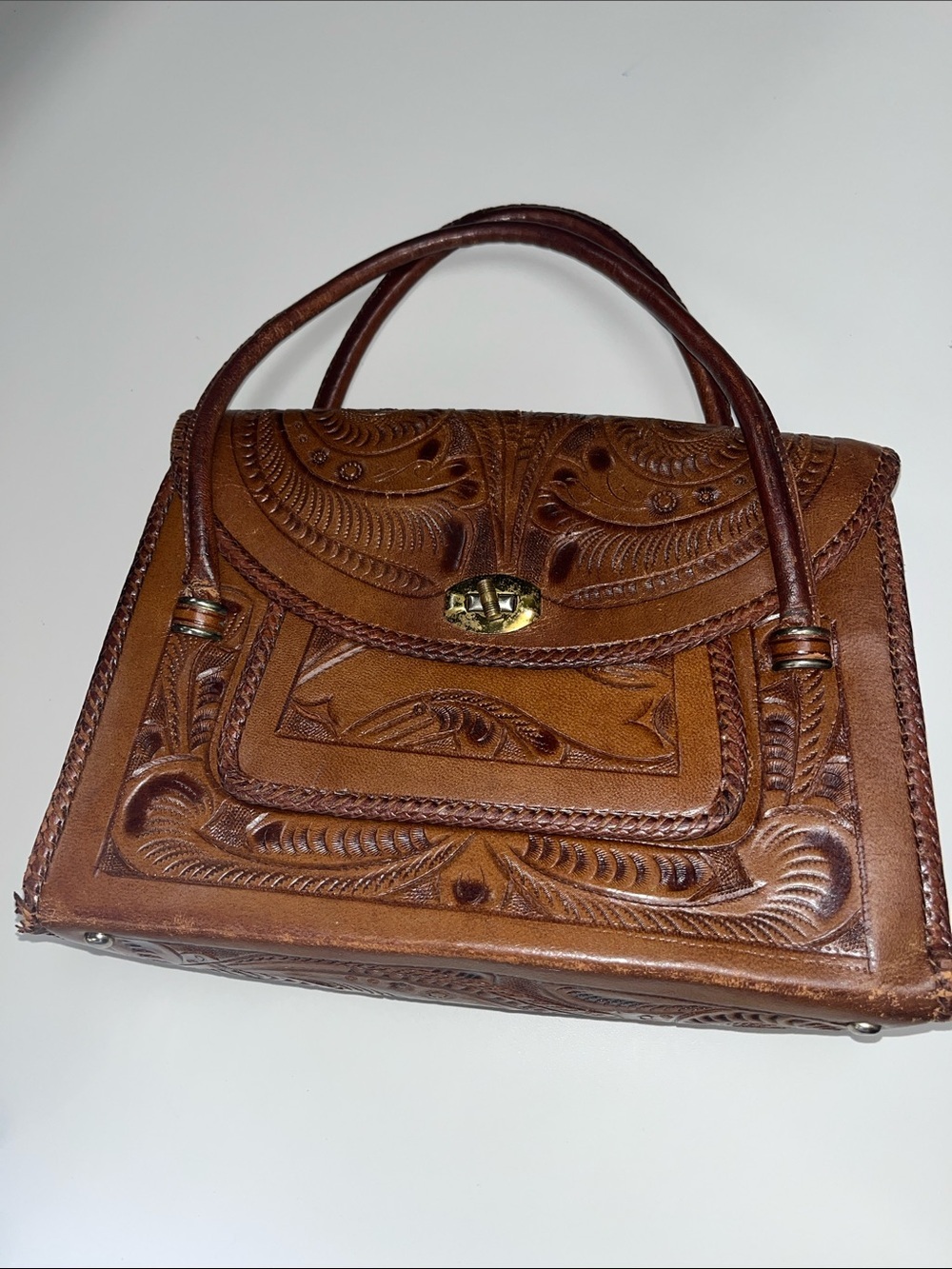National Bags Hand-Tooled Leather Satchel in Brown